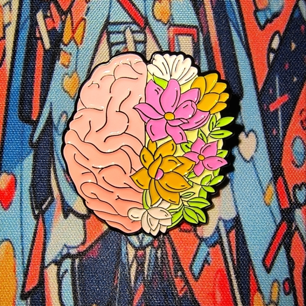 Women’s Accessories Unique Multicolored Half Floral Half Brain Enamel Pin Brooch